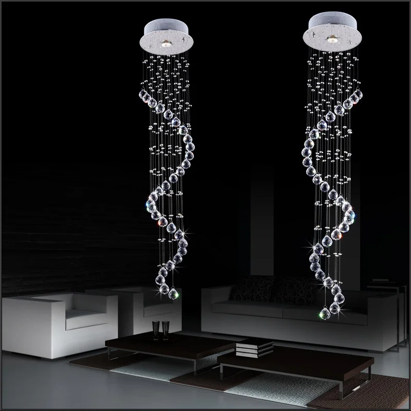 Современный хрустальный потолочный светильник на спирали длинная хрустальная