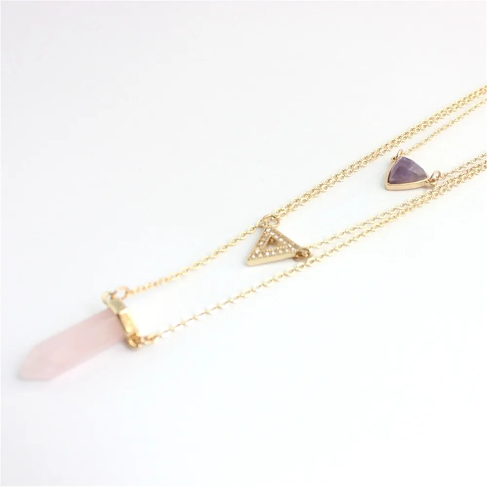 ENZE Free shipping Fashion new powder SPAR exquisite three layers of natural stone Mosaic geometric necklace | Украшения и