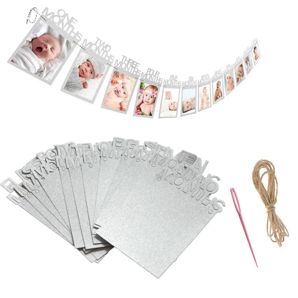 Флаг баннера для 1 го дня рождения 12 месяцев фоторамка гирлянда бандаж детского