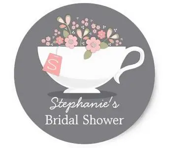 

1.5inch Teacup Pink Floral Monogram Bridal Shower Sticker