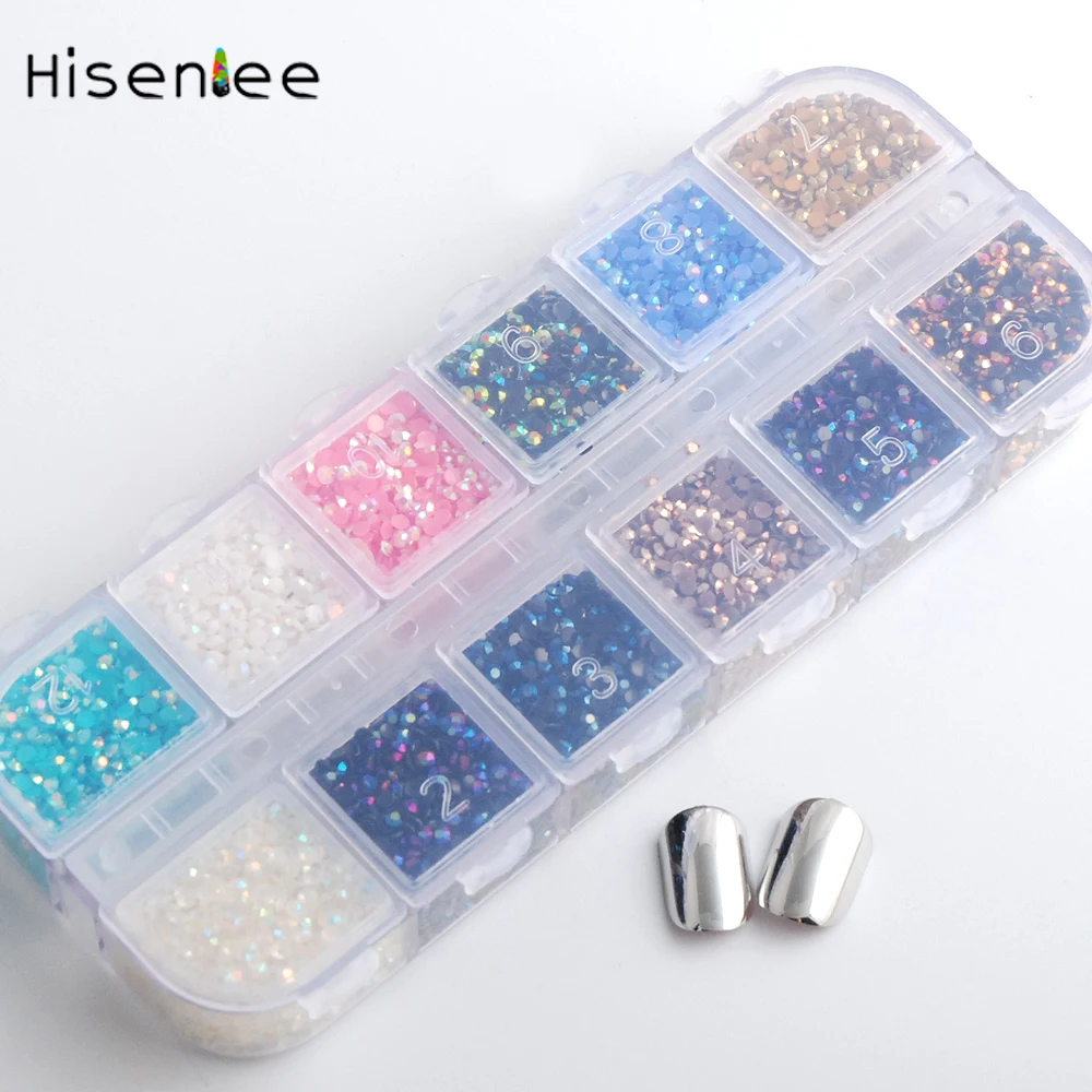 Hisenlee, 2 мм, около 20000 шт, 12 цветов/коробка, желе AB, цветные стразы для дизайна ногтей, полимерные Стразы для украшения ногтей, аксессуары