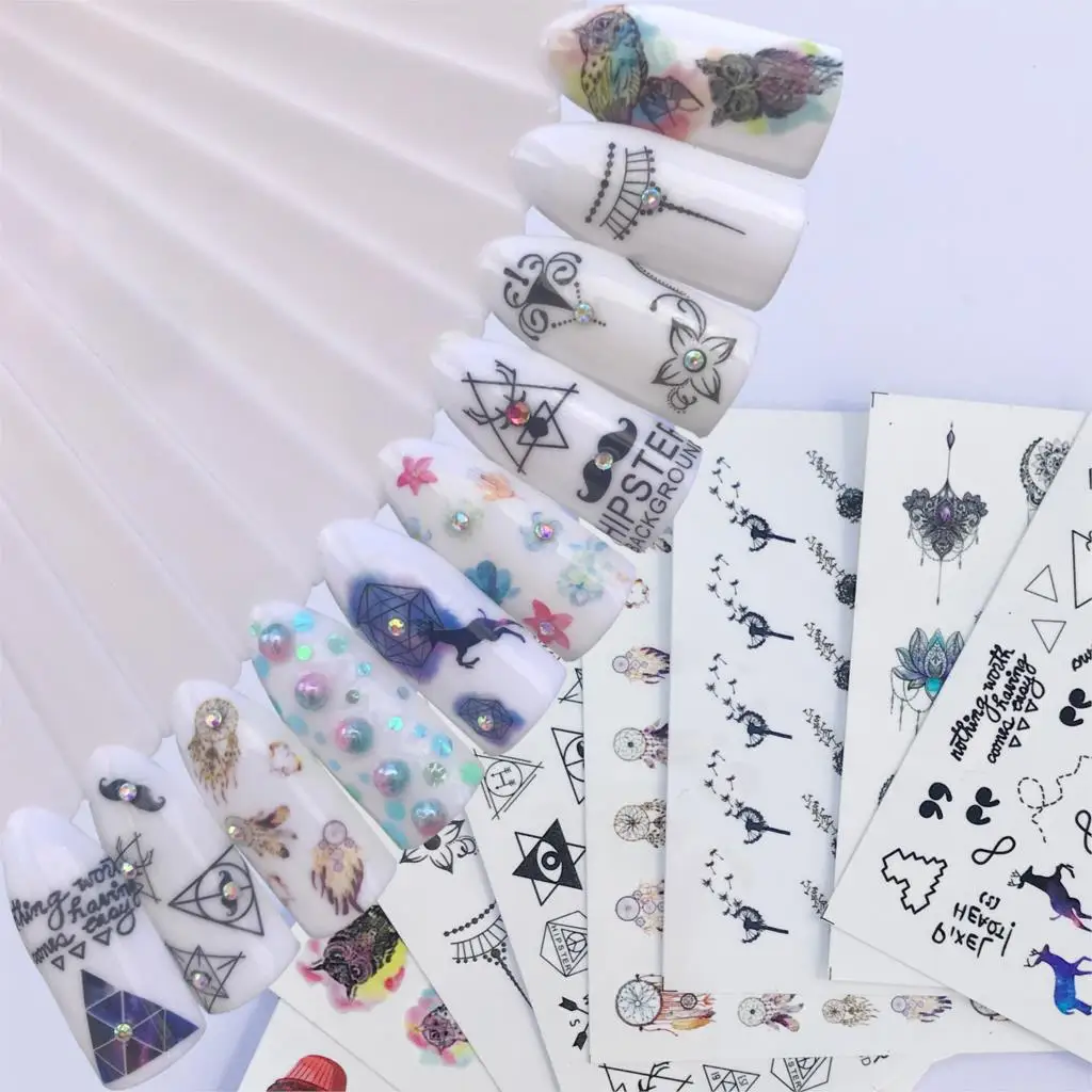 

10 Styles Water Tattoos Nail Art Stickers Cake Negative Space Elk Flower Colorful Tip DIY Nail Decals Decoration Accessories
