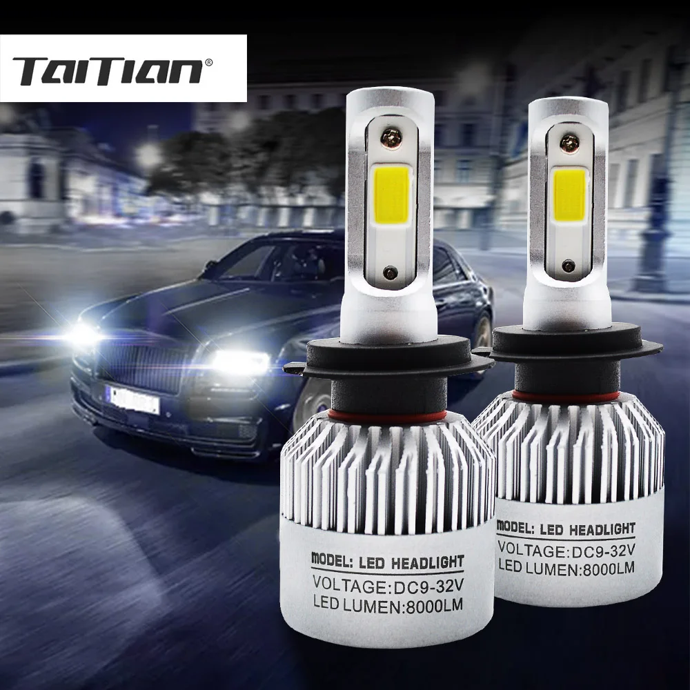 Taitian 2 шт. COB 72 Вт 8000LM 6500 К 12 В 24 супер белый шарик люменов H7 Turbo светодиодные фары для