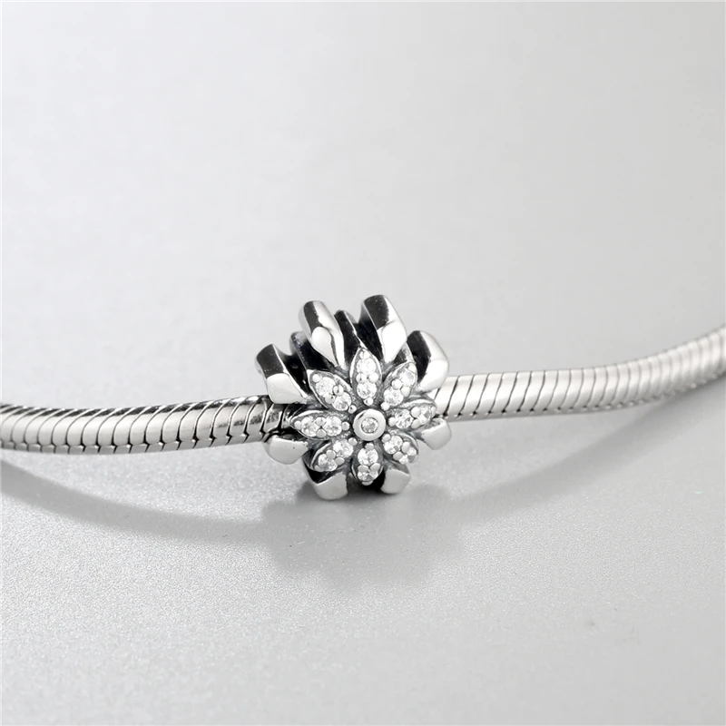 925 Sterling-Silver-Jewelry CZ Flower beads Fit European Charm Bracelet For women's New Year Christmas Gift X448-50 | Украшения и