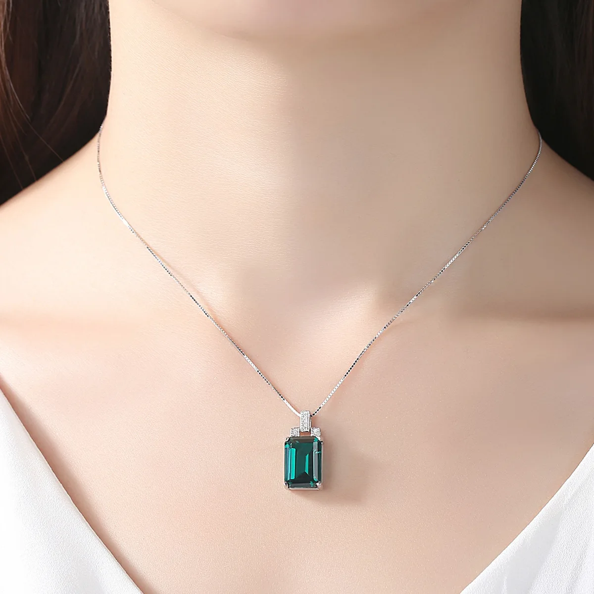 

Wong Rain Vintage 925 Sterling Silver Emerald Sapphire Gemstone White Gold Cocktail Party Pendant Necklace Jewelry Wholesale