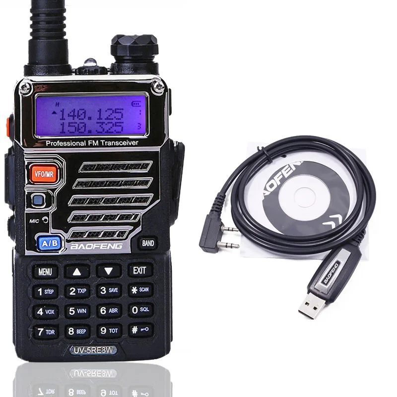 add cable Baofeng UV-5RE портативная рация профессиональная CB радиостанция Baofeng UV5RE трансивер 8 Вт VHF UHF портативная охотничья ветчина 2 способ радио - Цвет: add cable