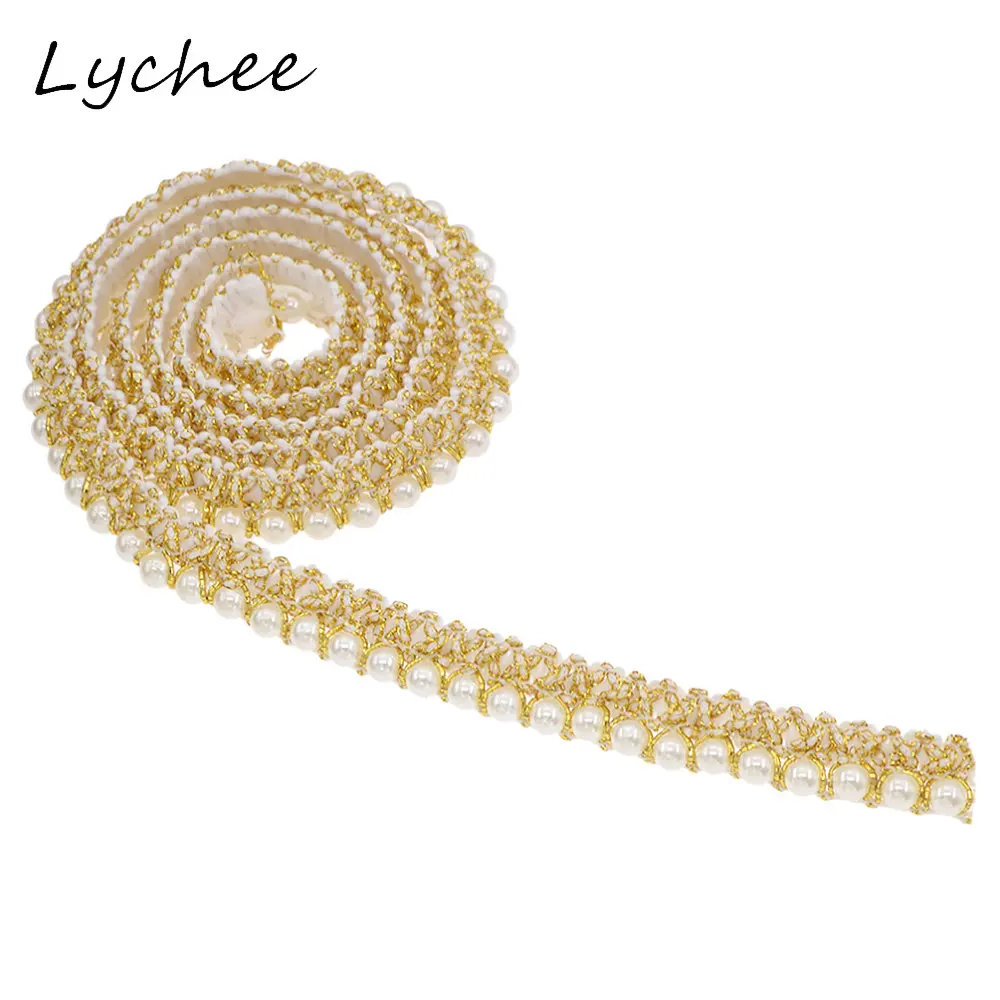 Lychee 1 м полиэфирная пряжа с вышивкой искусственный жемчуг кружевная отделка для