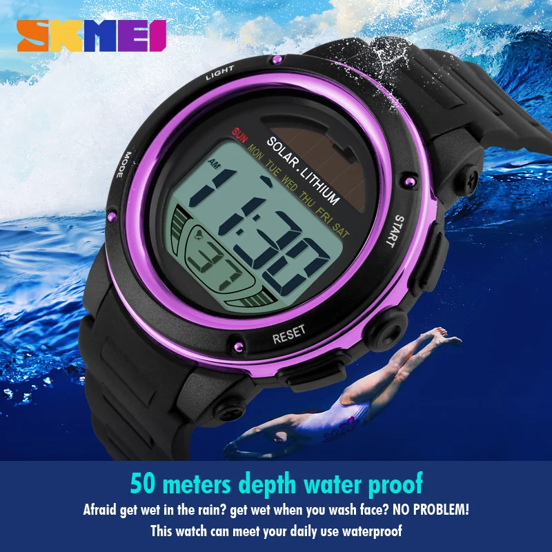 

New SKMEI Solar Power Watch Men Sport Watches Digital Masculino Waterproof Wrist Watch Relojes Homme De La marca Erkek Kol Saati