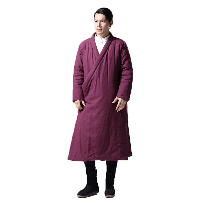 Hisenky мужской зимний плащ китайский стиль Длинная ветровка Hanfu халаты толстое теплое пальто винтажные куртки с хлопковой подкладкой 4 цвета