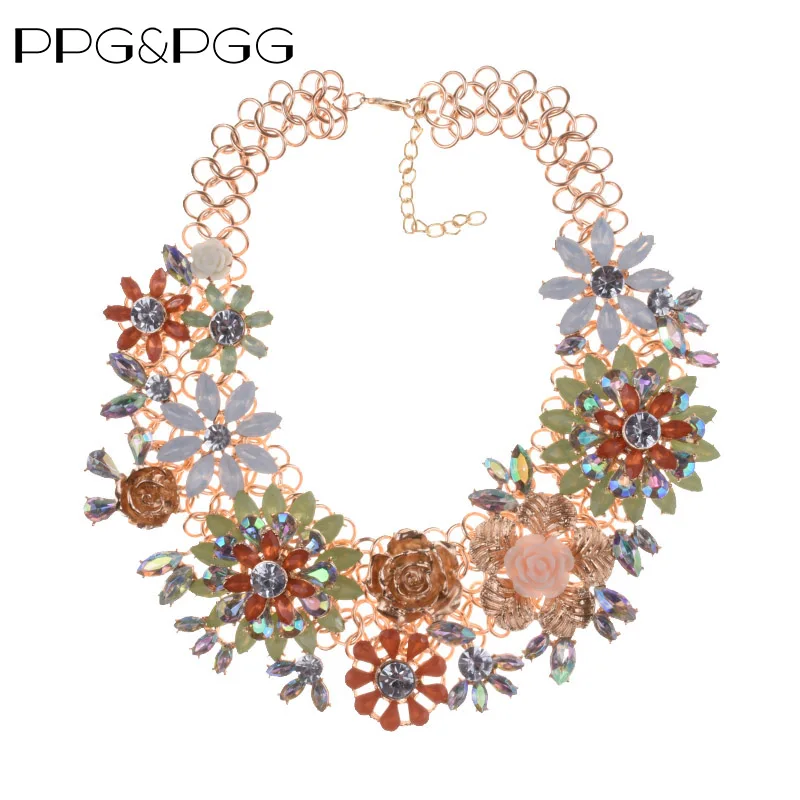 PPG& PGG модное массивное цветочное женское ожерелье с кристаллами, винтажное массивное ожерелье-чокер на цепочке, большие тяжелые разноцветные ювелирные изделия, ожерелье