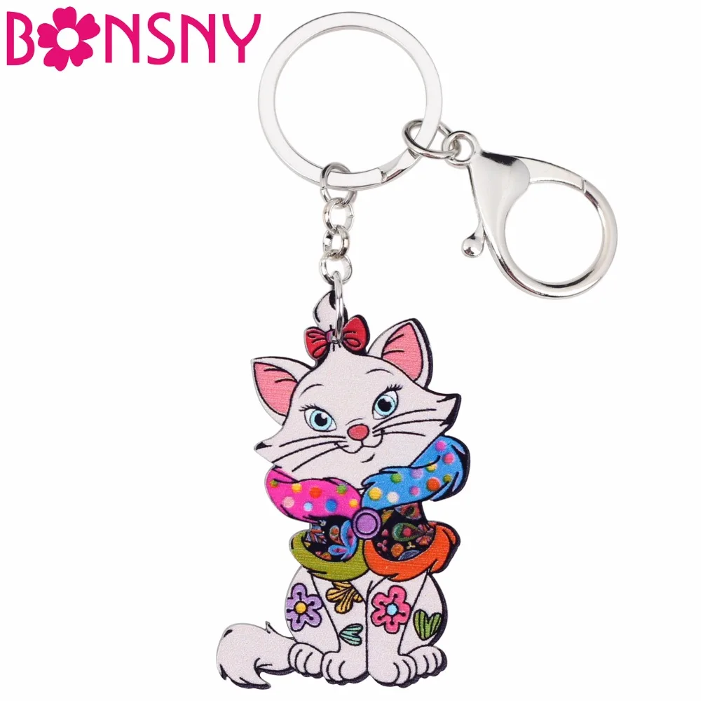 Bonsny, акриловые украшения для домашних животных, кошачьи брелки-цепочки для ключей, для женщин, девушек, сумка для вождения автомобиля, сумка для ключей, кошелек, талисманы, брелок, подарок