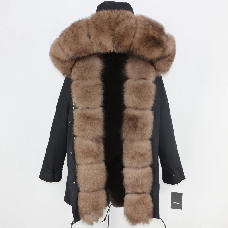 black brown OFTBUY пальто с натуральным мехом зимняя куртка женская длинная парка воротник из натурального Лисьего меха Толстая теплая брендовая Роскошная Съемная уличная одежда - Цвет: black brown