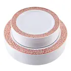 Кружевные дизайнерские одноразовые пластиковые тарелки-розовое золото премиум-класса сверхпрочные Свадебные праздничные причудливые тарелки для салатадесерта-25 упаковок