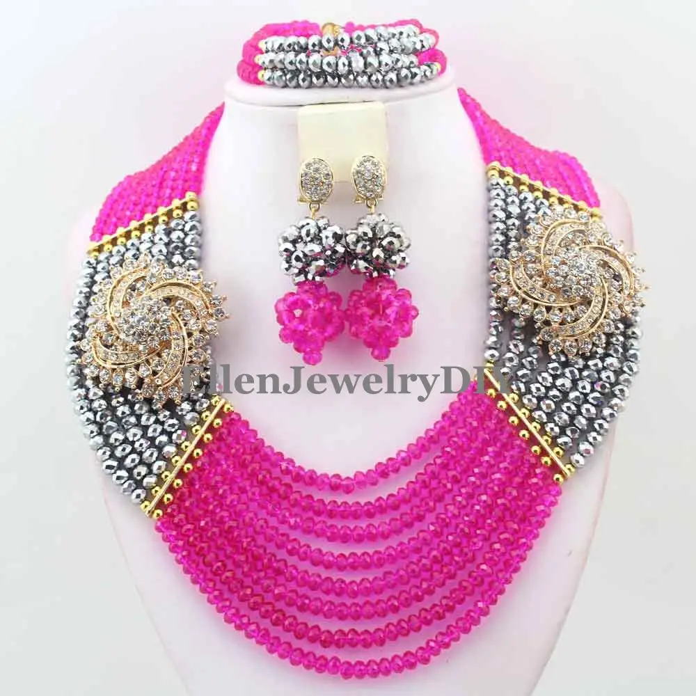 

Ожерелье в африканском стиле, комплект ювелирных изделий, Африканский бисер, ювелирный набор, нигерийское свадебное с кристаллами, бусы, ож...