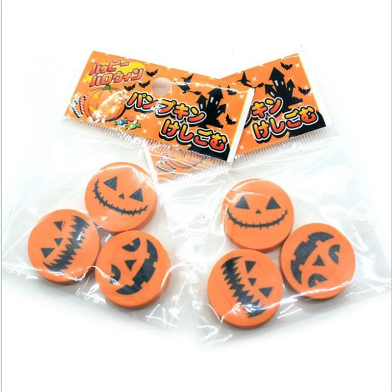 

YOUE SHONE 3PCS Halloween Rubber Pencil Eraser Pumpkin Printing Eraser for Student Stationery Gift Prize Wholesale