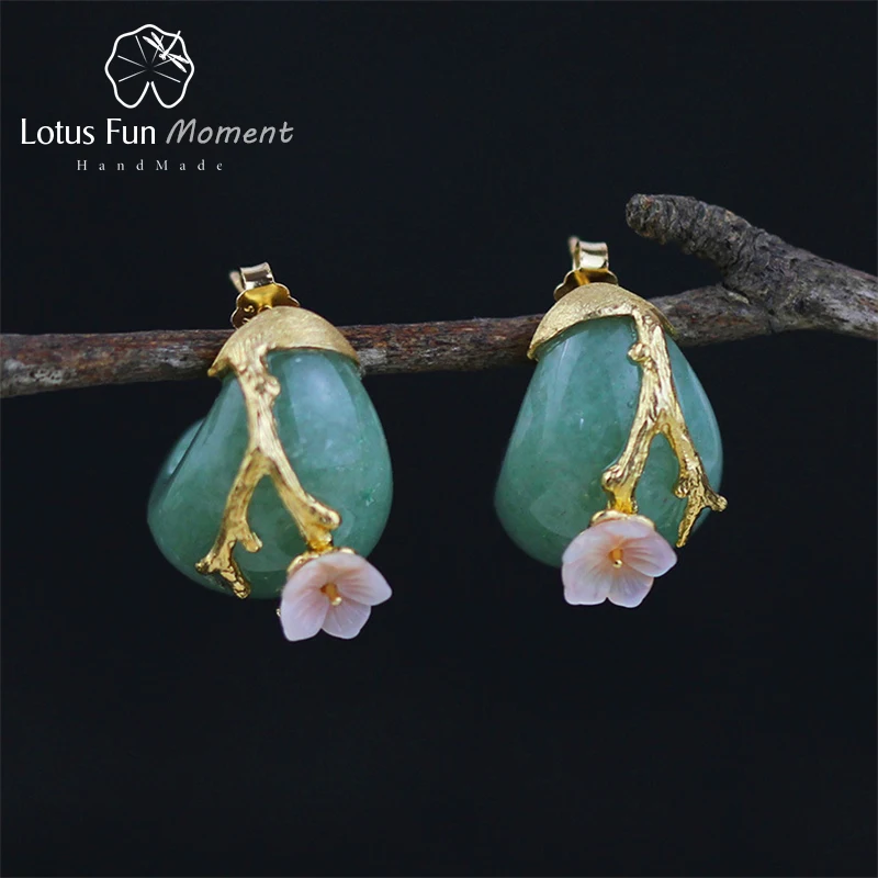 Lotus весело момент Настоящее стерлингового серебра 925 натуральный авантюрин
