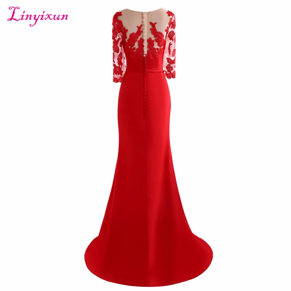 Linyixun реальное фото Красные кружевные платья для матери невесты 2017 элегантное