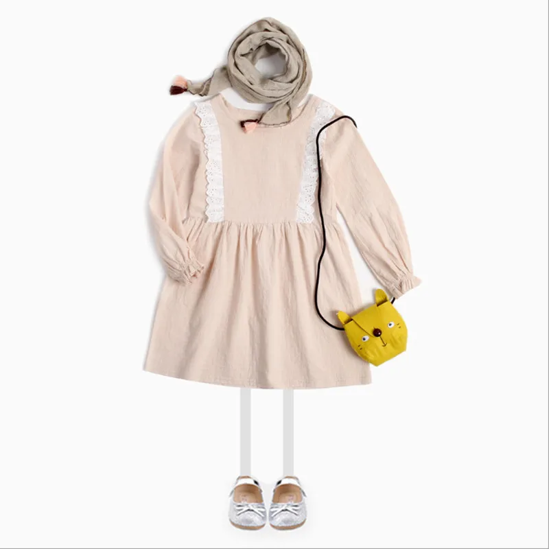 Детская одежда осенне-зимнее стильное детское однотонное платье кружевное