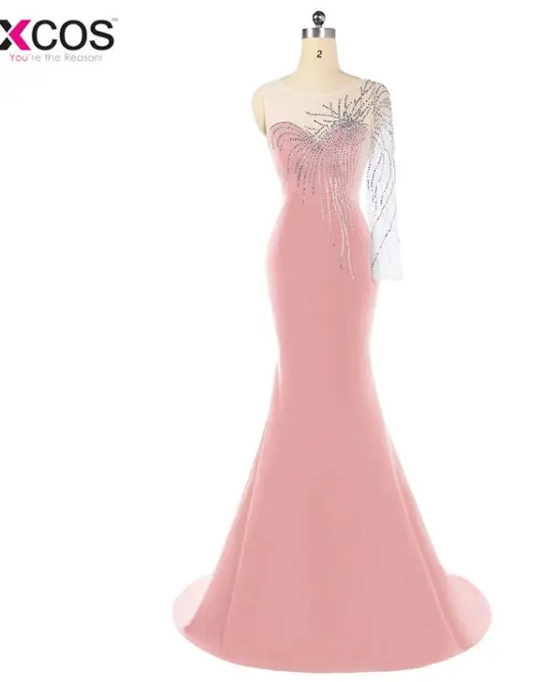 Robe De Soiree длинное зеленое вечернее платье с русалочкой вечерние элегантные платья на одно плечо с длинными рукавами - Цвет: as the picture