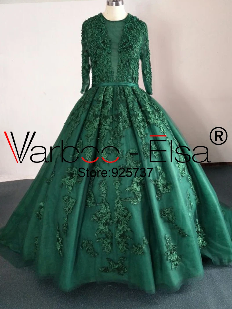 Женское вечернее платье с длинным рукавом varboo_эльза зеленое охотничье