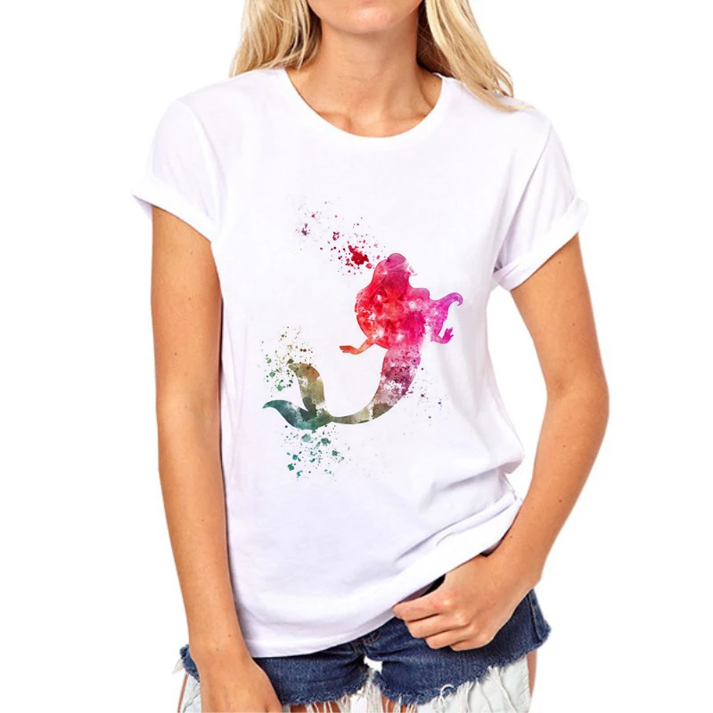 Мода Русалка скелет для женщин футболка футболки с коротким рукавом camisas femininas О