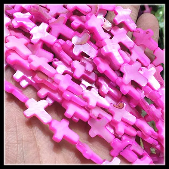 pink 26 шт. натуральные бусины в виде ракушки перламутровый крест формы в виде ракушки нити белого цвета для изготовления браслетов аксессуары 12x16 мм цвета - Цвет: pink