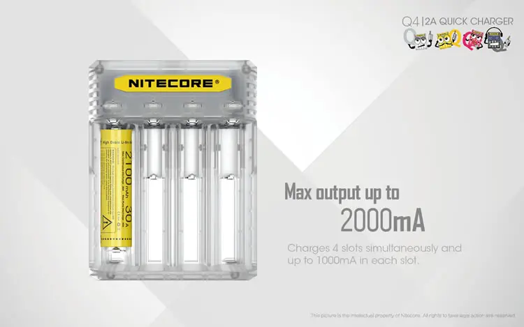 NITECORE Q4 4-Bay 4A быстрое зарядное устройство для Li-Ion IMR Nicd CR123A 16340 10440 AAA 14500 18650 26650 батарея с кодом аутентификации
