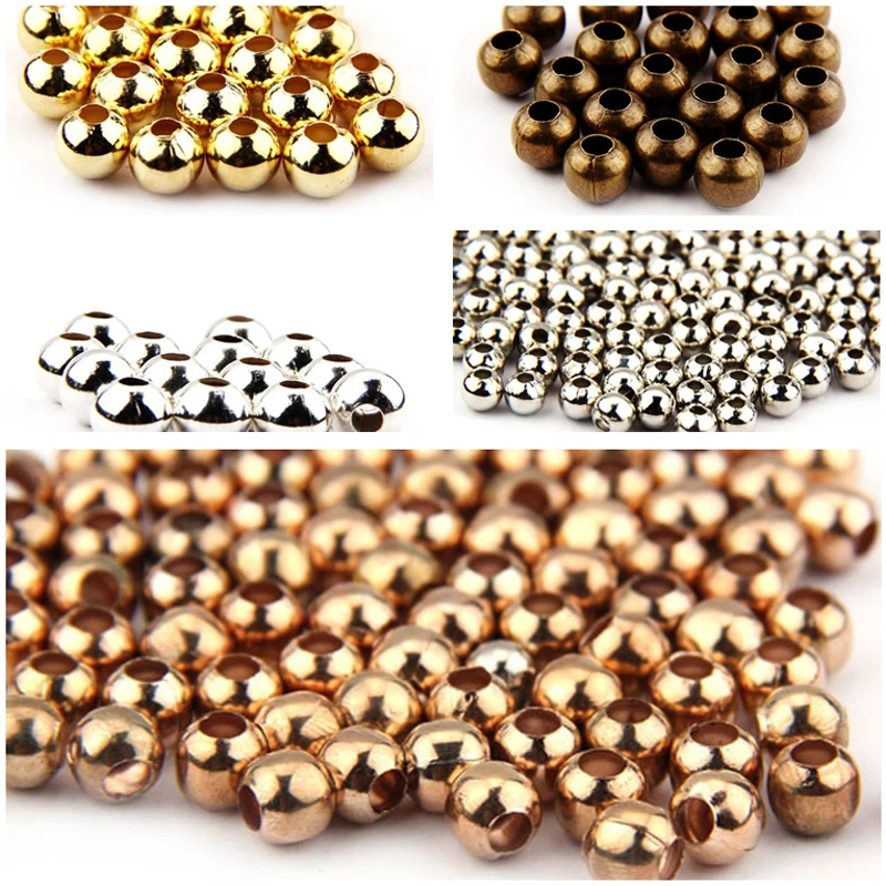 200 шт./лот круглые бусины с золотым серебряным и бронзовым покрытием для