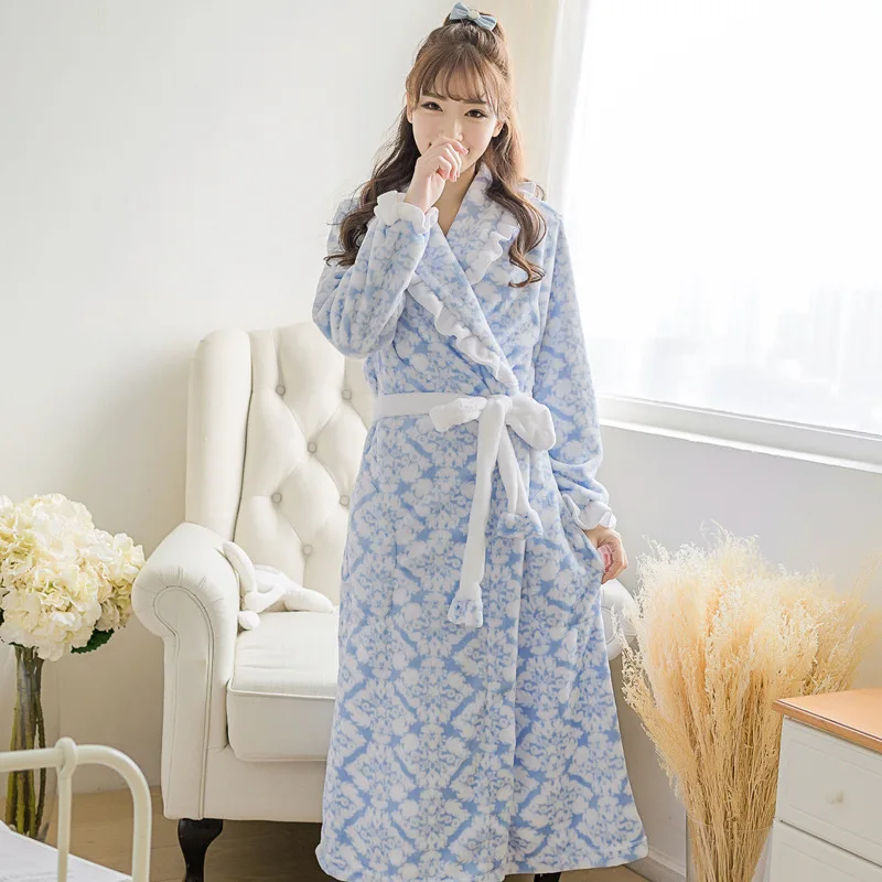 Женский длинный халат до щиколотки плюшевый в горошек Женская хлопковая Пижама