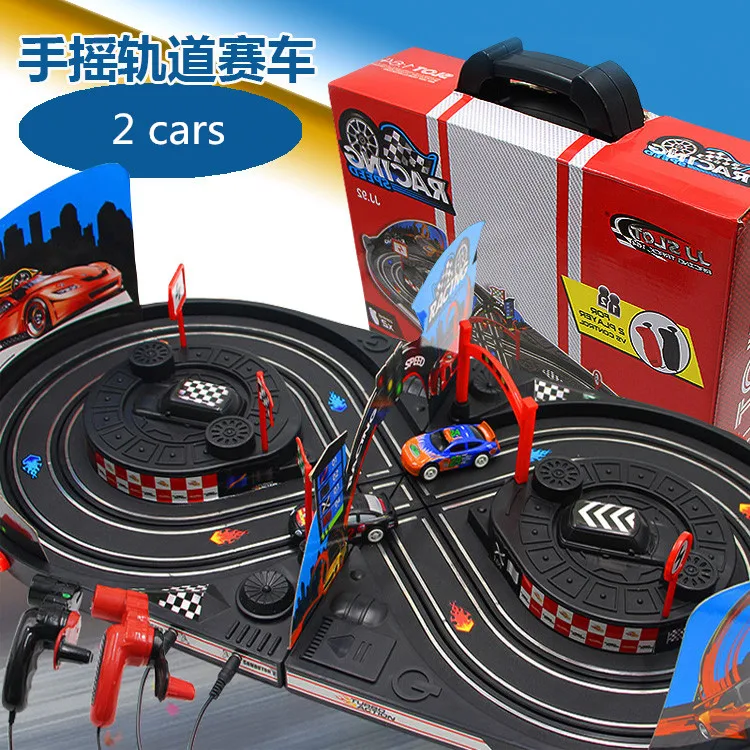 

1:43 Hand version Electric rail car track set double RC racing kids toys for children boys gift brinquedos juguetes diecast