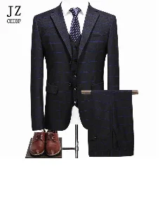 JZ CHIEF 3 шт клетчатый мужской костюм Slim Fit Свадебный костюм жениха куртка повседневный пиджак в деловом стиле брюки жилет элегантный костюм для выпускного вечера мужской