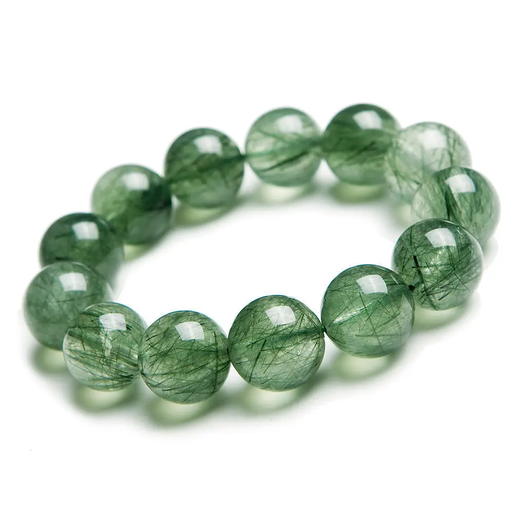 

free shipping 16mm AAA Natural Green Rutilated Quartz Crystal Round Big Beads Bracelet