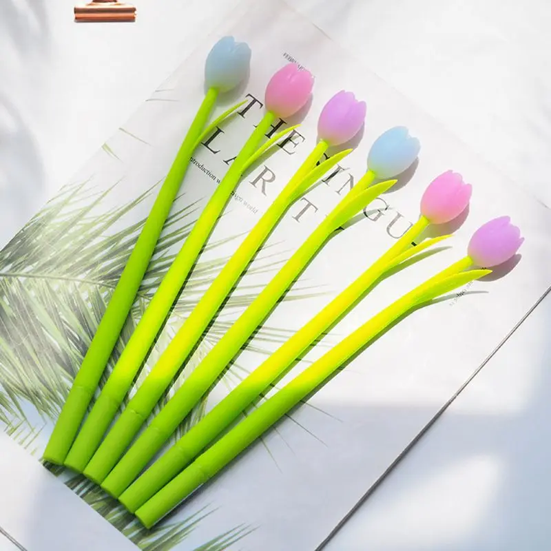 Creative Stationery Gel Pen Light Sensation Tulip Cute Soft Silicone Black 0.5mm Quick-Drying Office Signature Gel Pen Cute Smal