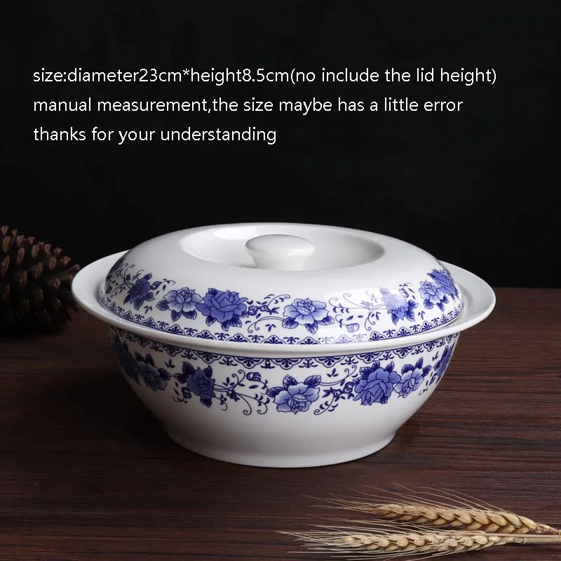 Суповая кастрюля Цзиндэчжэнь 9 дюймов с крышкой керамическая круглая из фарфора