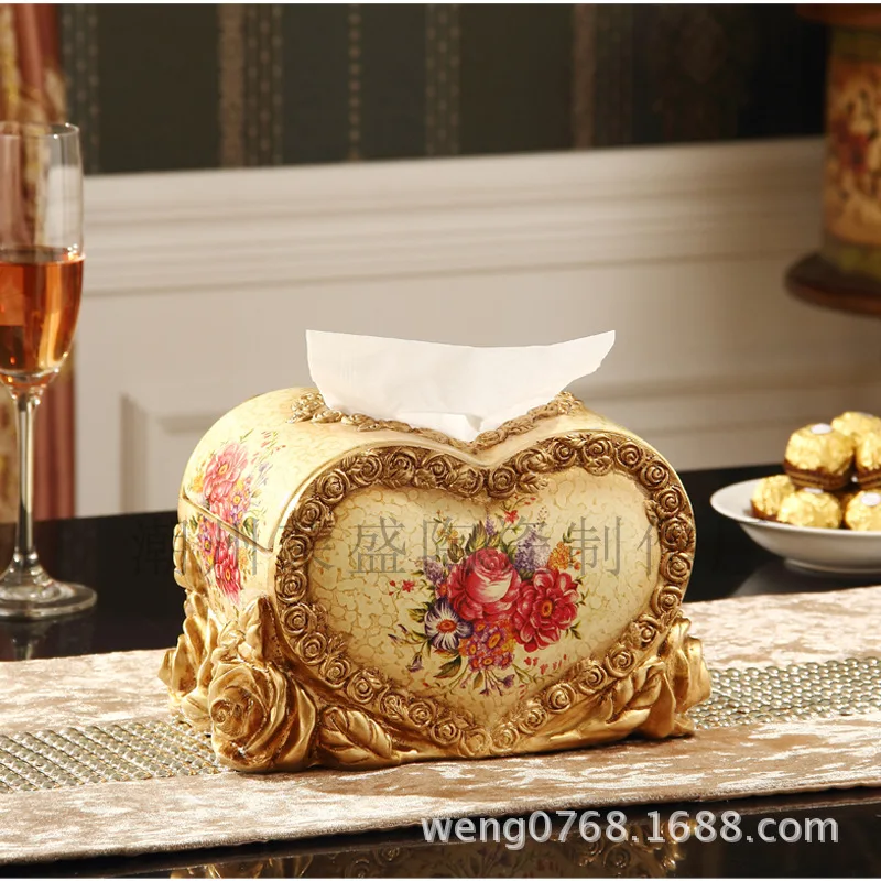 New European Resin Paper Towel Box Fashion Retro Heart-shaped Napkin Box Paper Drawing Home Living Room Creative Ornaments