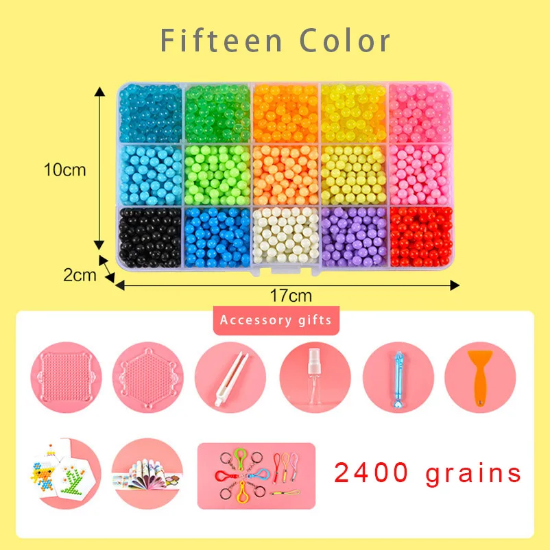 15colors 2400 grains Разноцветные пазлы, бусины, игрушки, волшебные поделки, ручной работы, водостойкие шарики, набор, Обучающие игрушки, детские подарки - Цвет: 15colors 2400 grains