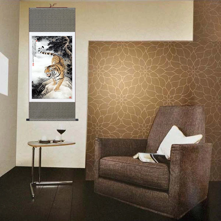 Искусственная большая Настенная картина тигр китайская живопись шелковый