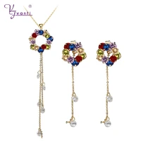kfvanfi women accessories dubai fashion jewelry sets gold white color pendant necklace colorful cz crystal earrings set for girl