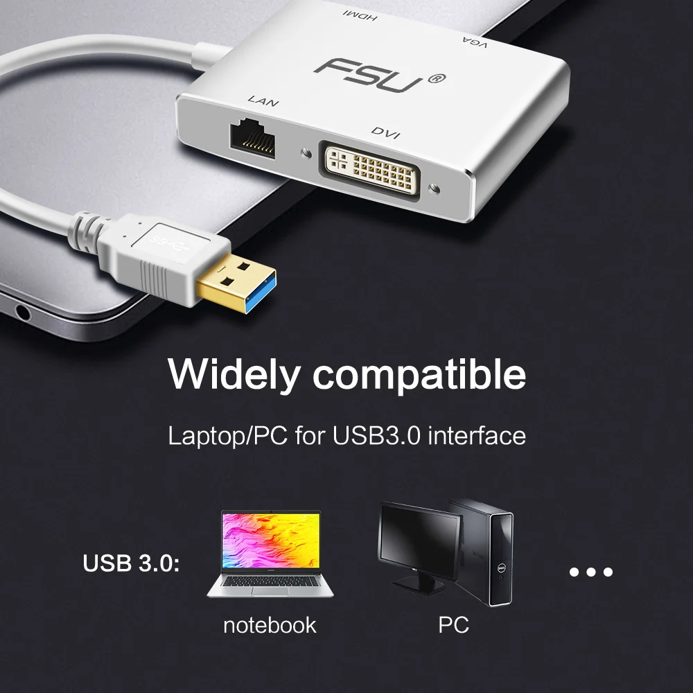 FSU 4 в 1 USB 3 0 к HDMI VGA DVI RJ45 10/100 гигабит Ethernet Lan адаптер кабель для ноутбука| |
