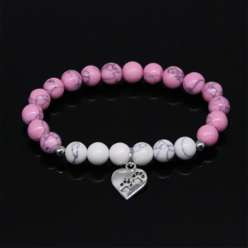 New Fashion Animal Paw On A Heart Bracelet For Women Men Jewelry Natural Stone Beads Dog Claw Bracelets & Bangles Pet Owner Gift