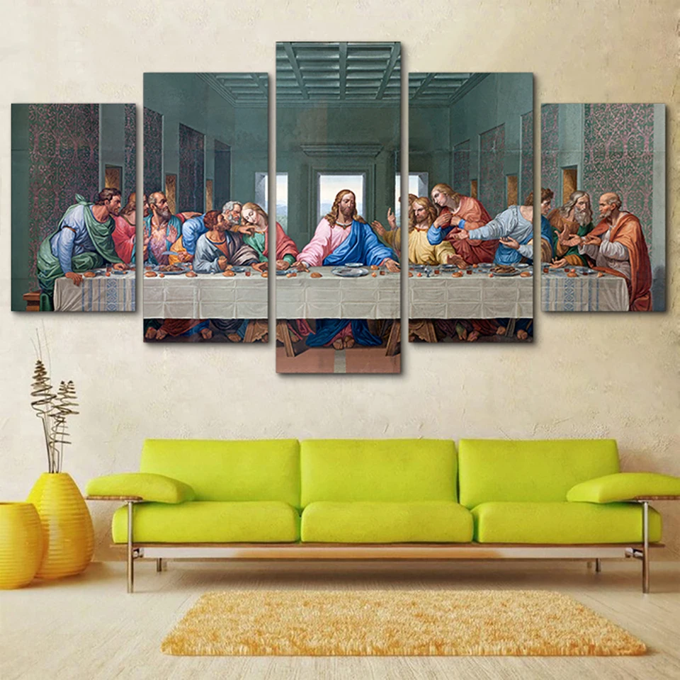 Настенное Искусство Холст Гостиная Украшение дома 5 панель Последний Ужин Da Vinci