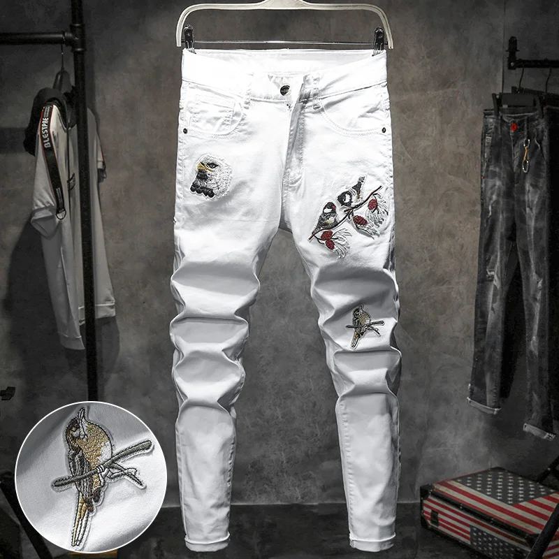 2019 New Fashion Style Men Moto Biker Jeans Straight Slim Fit Man Denim Pants Distressed White Male Hip Hop Joggers | Мужская одежда