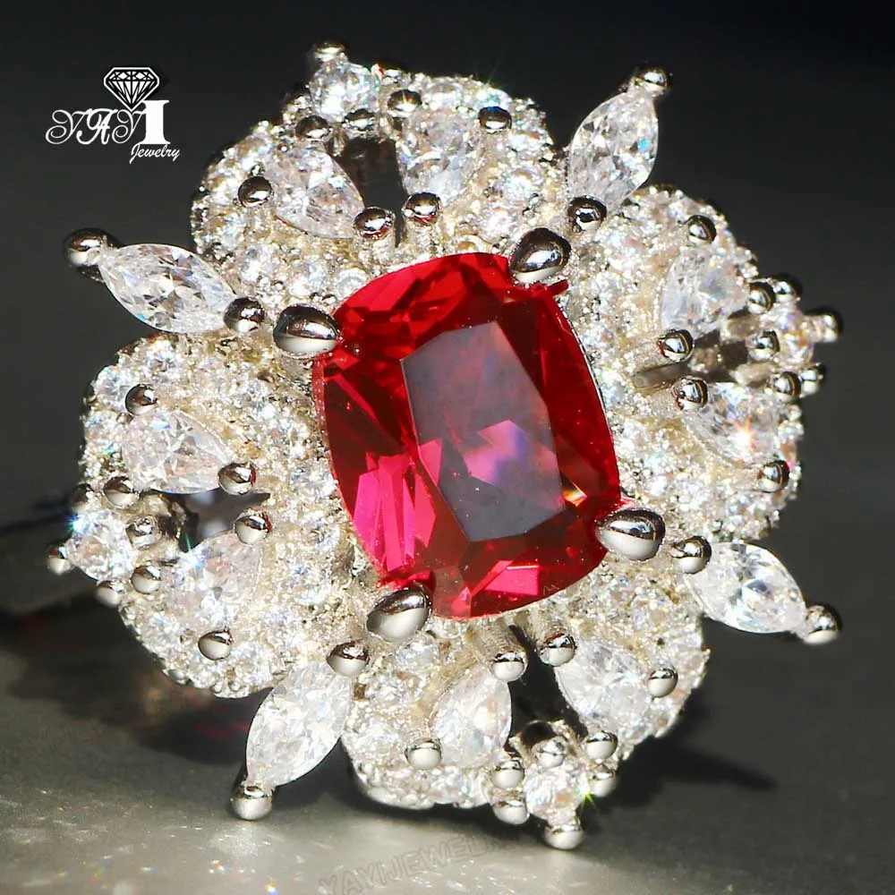 Ювелирные изделия YaYI Принцесса Cut 8 4 CT красный цирконами серебряные Цвет