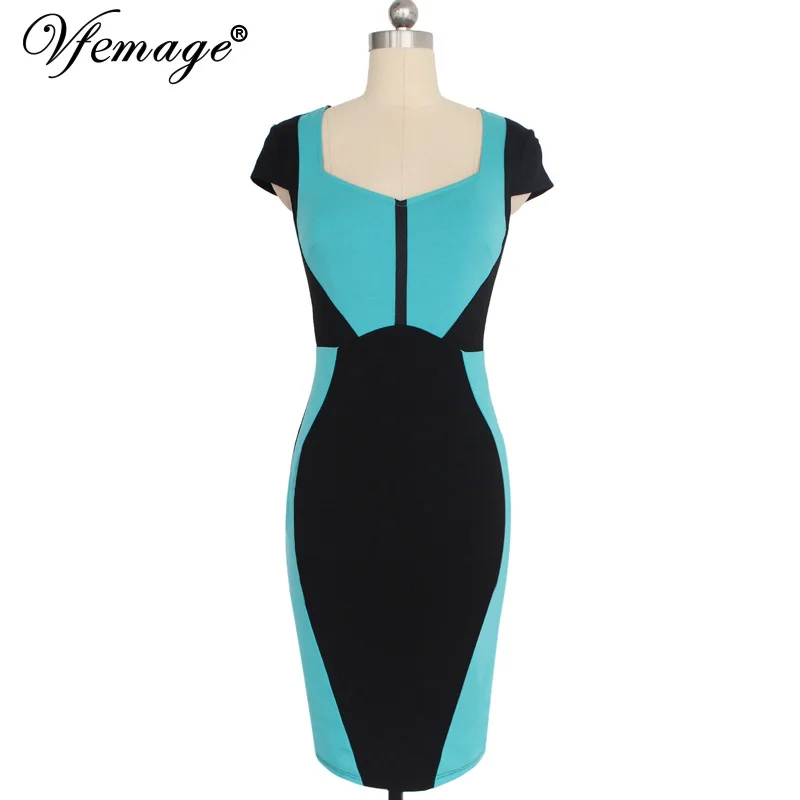 Vfemage Для женщин Элегантный Оптические иллюзии лоскутное контраст Тонкий носить