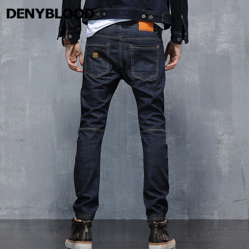 Denyblood Jeans Mens Stretch Denim Slim Jeans Mutil Cutting Harem Pants Elastane Bottom Blue Black Denim Cargo Pants 946