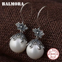 balmora 925 sterling silver simulated pearl drop earrings for women gifts retro elegant earrings thai silver jewelry sy31565