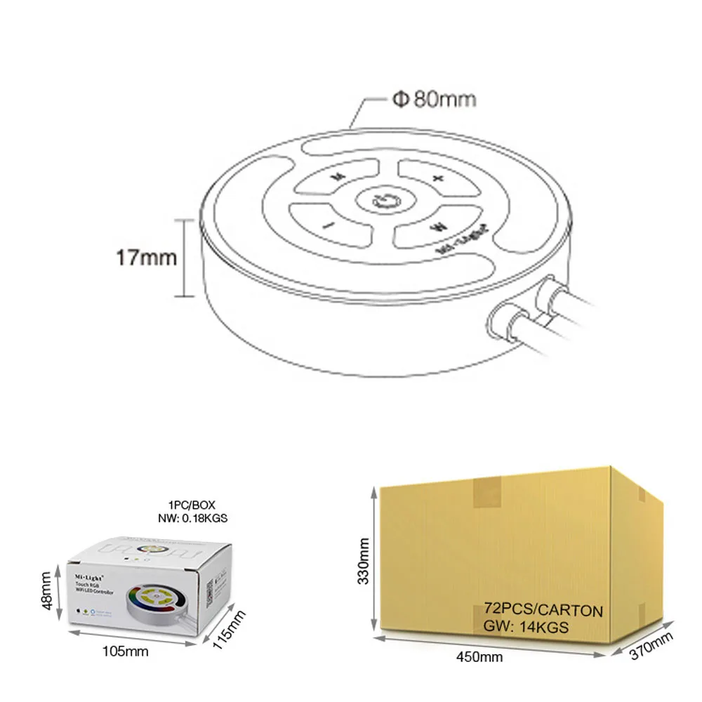 Milight YL1 Touch RGB Wifi светодиодный контроллер 2 4 ГГц беспроводной DC12-24V 3A/канал 30 м |
