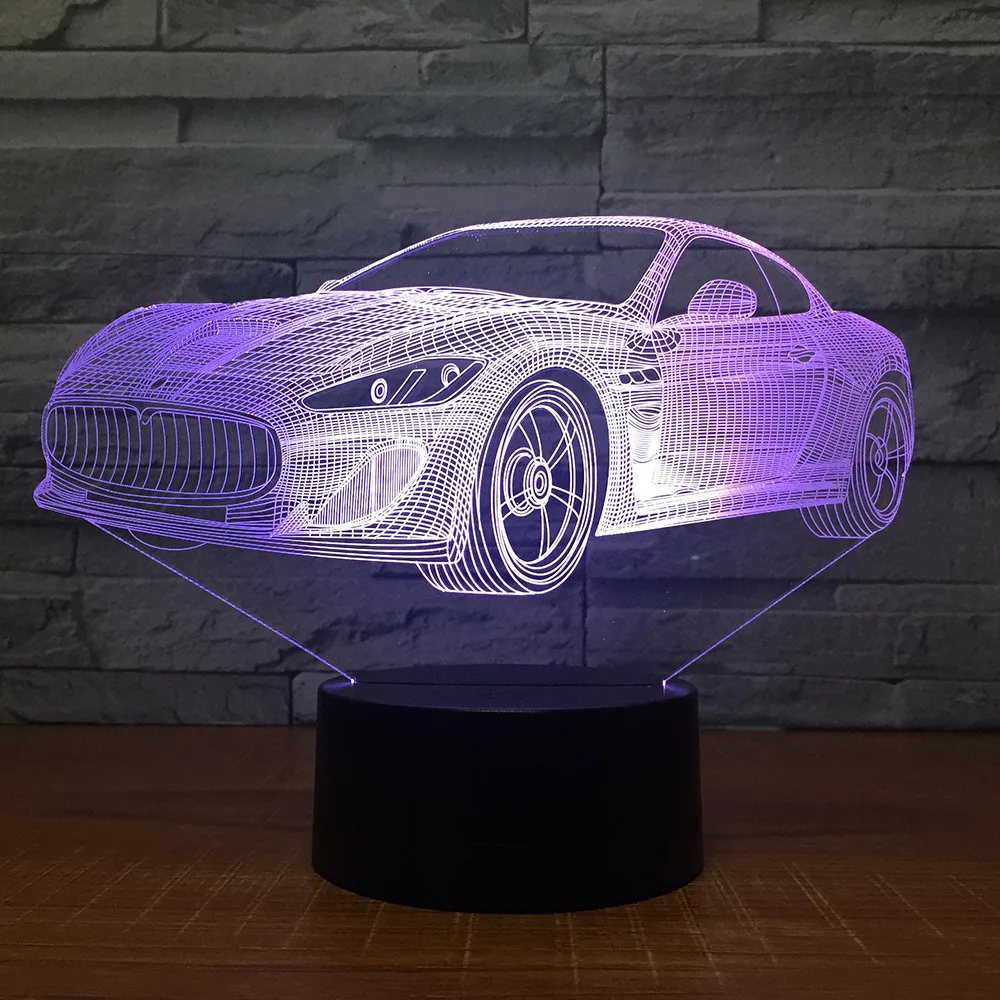 Современный Супер спортивный автомобиль 3D 7 цветов лампа визуальные