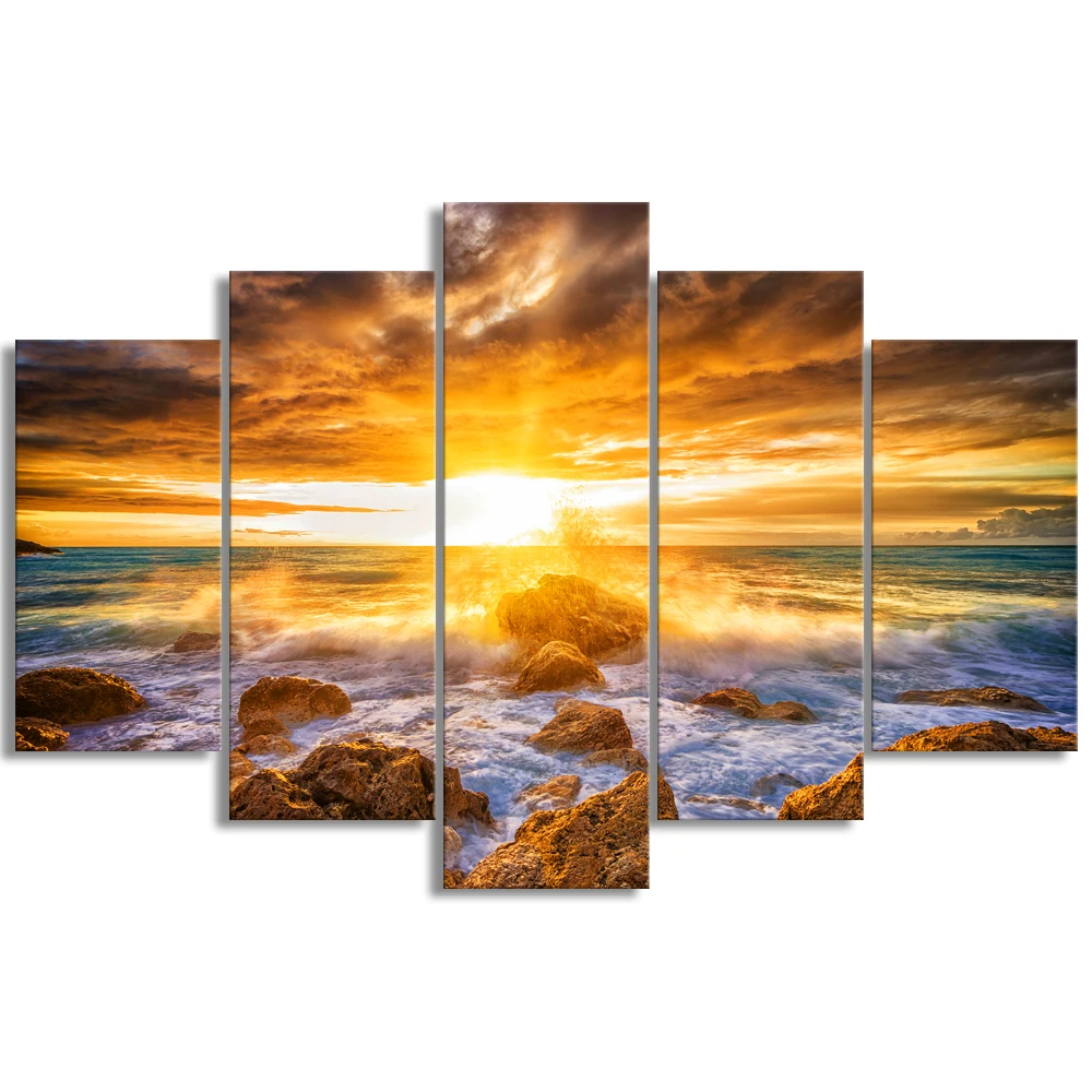 5 Pieces Modern Wall Art Canvas Unframed Modular Sunrise Panel Print Painting Decorative Sunset Seascape Picture Home Decor | Дом и сад