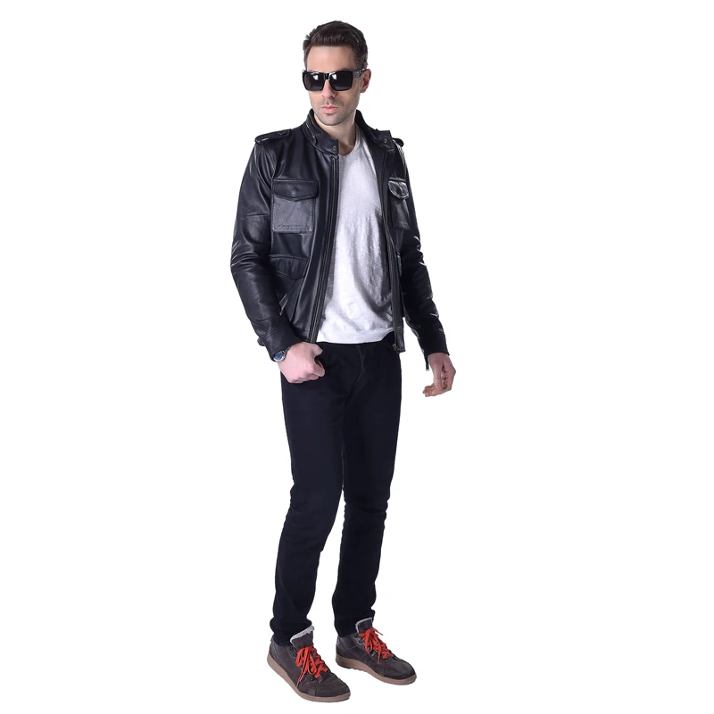 

Men Leather Jacket 100% Natural Cowhide Black Bomber Leather Coat Man Genuine Leather Clothing Autumn M156